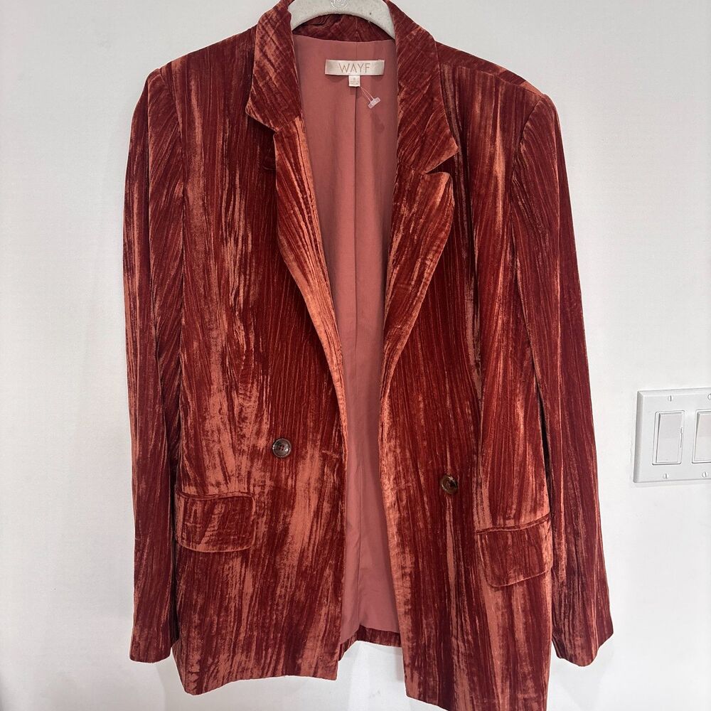 WAYF Presley Velvet Double Breasted Blazer Rust Cinnamon Small